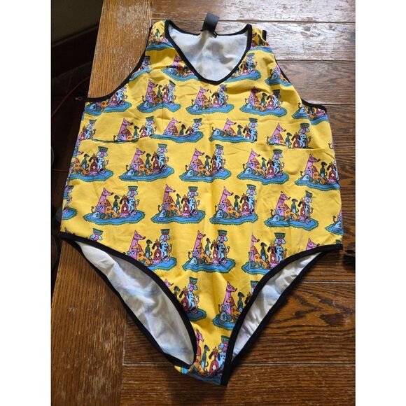Nooworks Bodysuit Plus Size 5X Yellow Dog Print - Picture 1 of 4